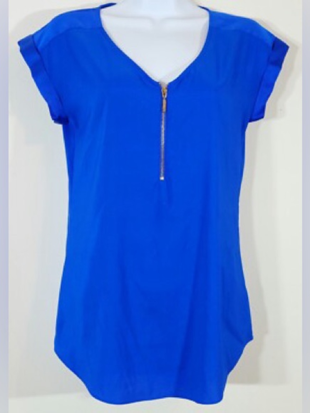 Express Cobalt Blue Zip-Front Short Sleeve Tunic
